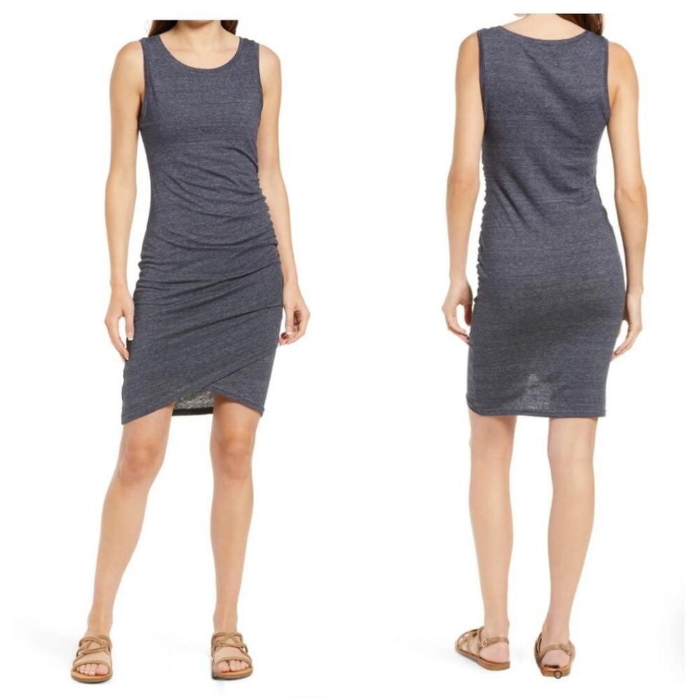 Treasure & Bond Women's Ruched Side Sleeveless Sheath T-Shirt Tank Dress in Blue